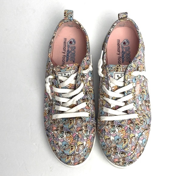 Bobs From Sketcher's Women's Memory Foam Dog Print Lace Up Shoes Size 10 - Picture 2 of 11